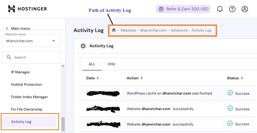 Activity logs